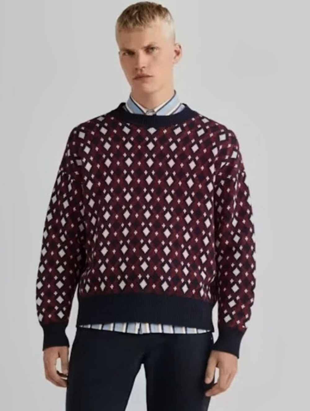 Tommy Hilfiger Men's Cotton Check/Argyle Sweater, Size Large, Navy Red And Cream